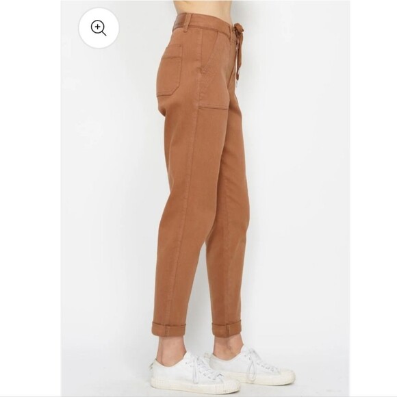 Judy Blue Camel Brown Garment Dyed High Waist Cuffed Jogger Pants - Picture 3 of 13